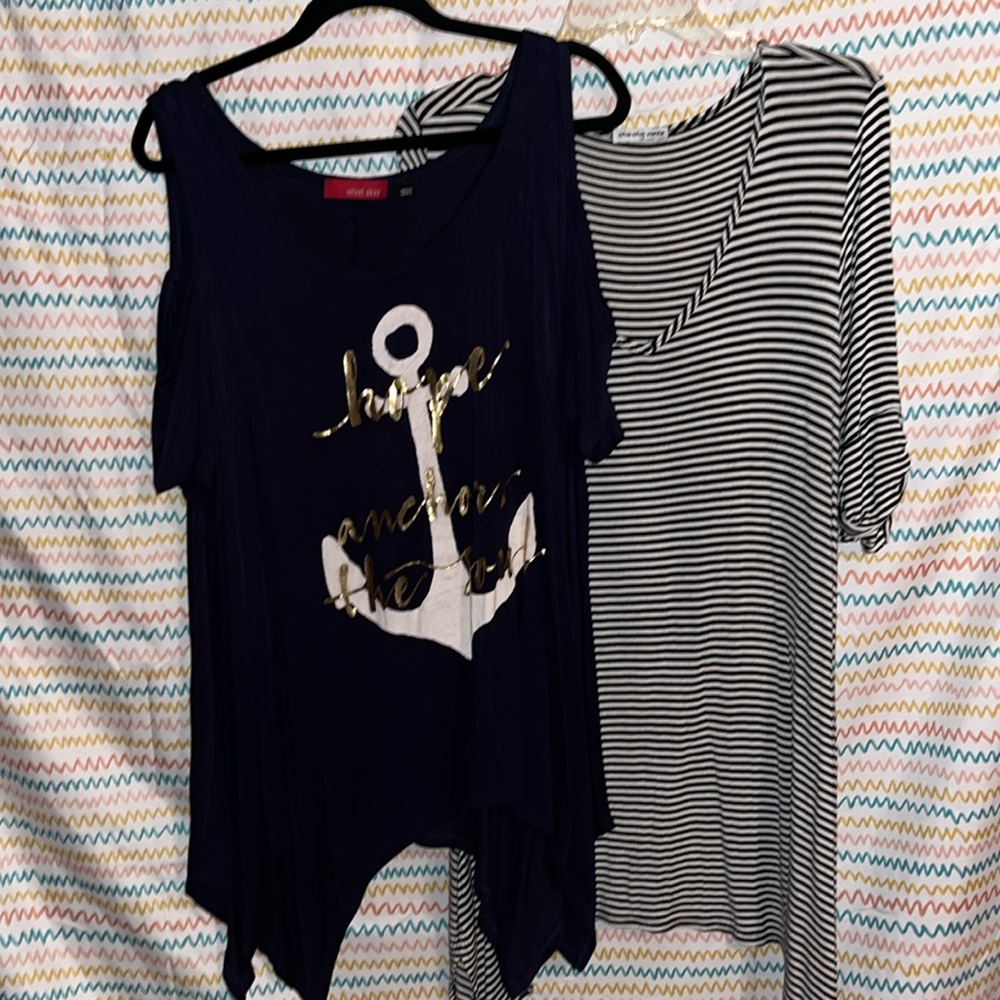 2 Tops navy blue and striped